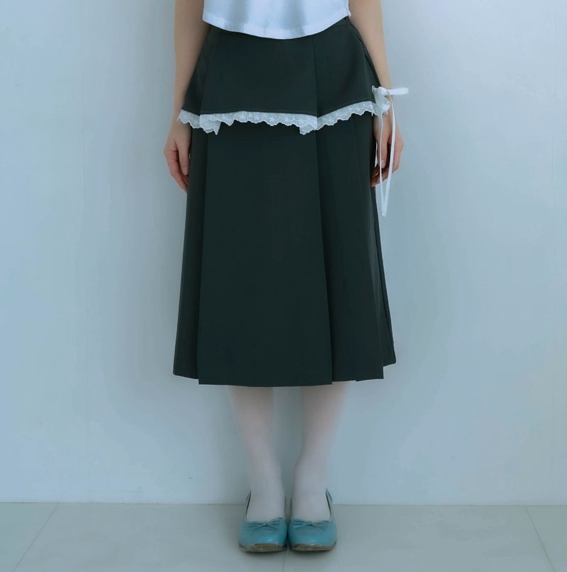 ribbon pleated skirt (gray)