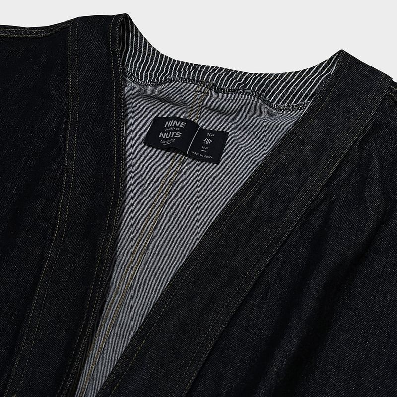 stripe patch denim cardigan_black