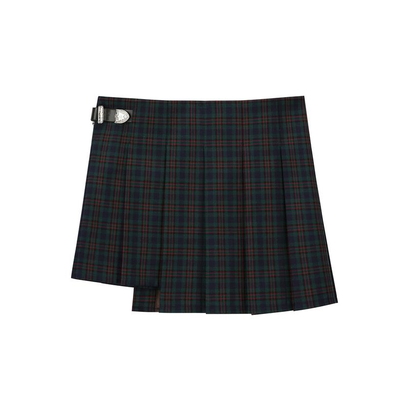 0 9 check pleats wrap skirt - GREEN
