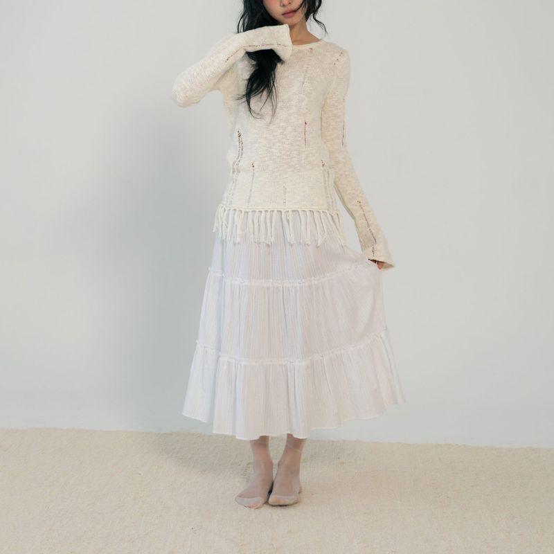 JACQUARD TIERED SKIRT (WHITE)