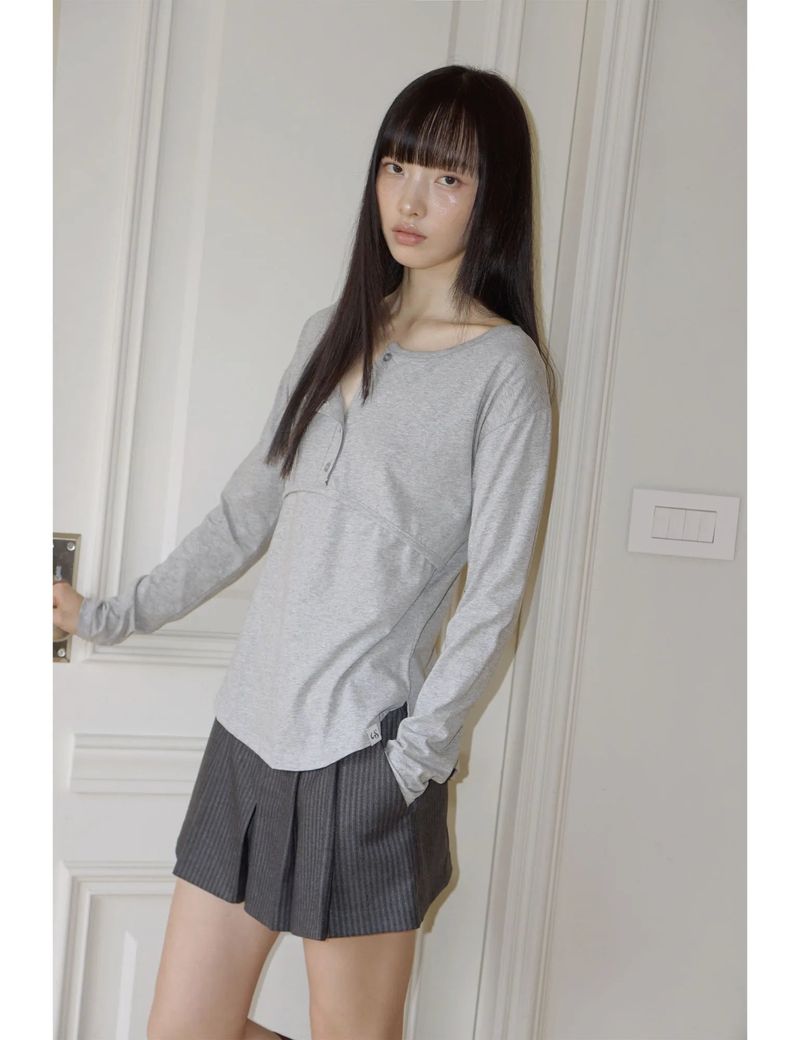 PLACKET RIBBED T-SHIRT(GREY)
