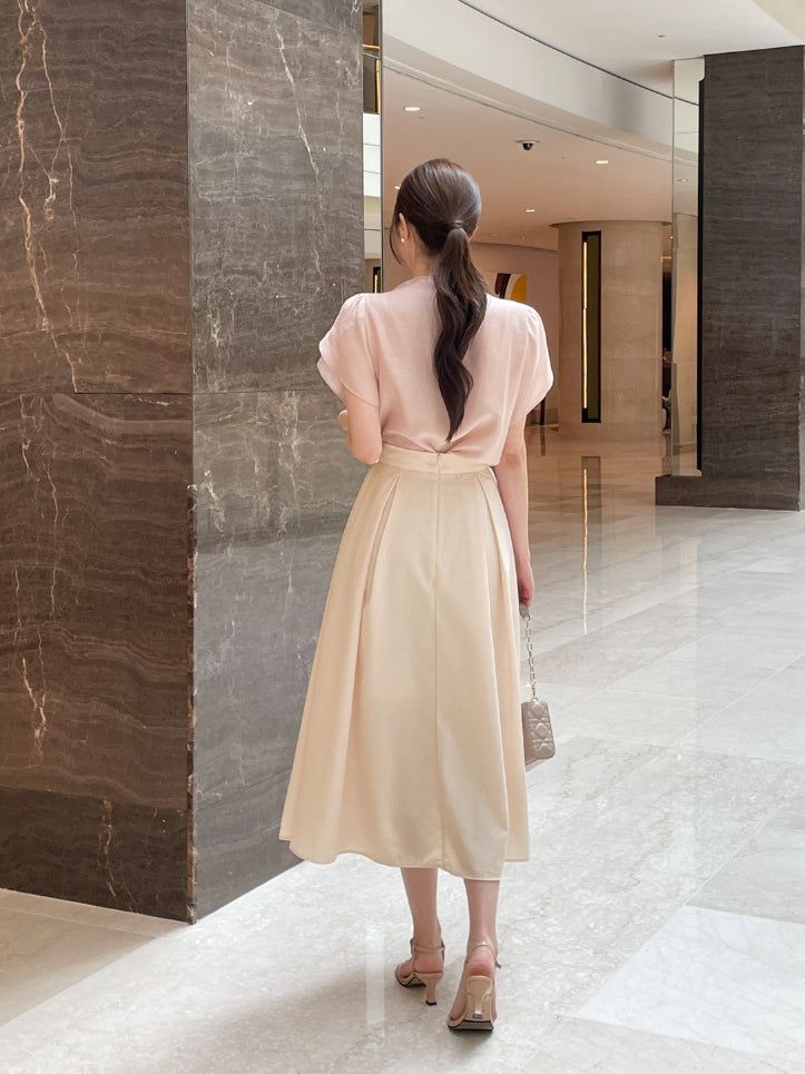 Cellua Pleated Flare Long Skirt