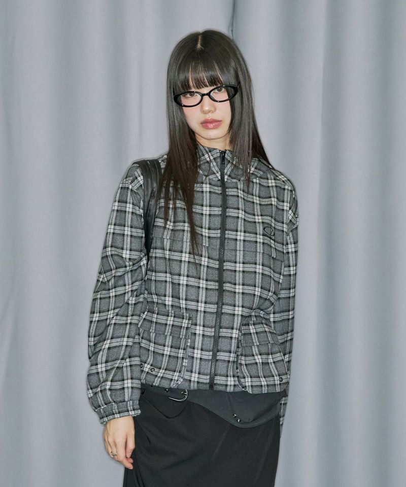 Flannel Check Hood Jacket - BLACK