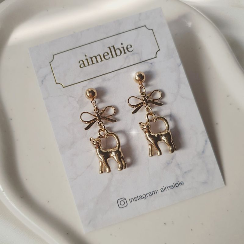Kitty and Bow Piercing - Gold Color