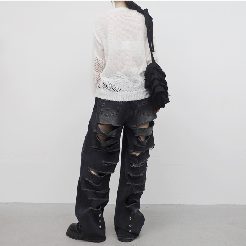 (Unisex) Parchment with open back denim pants