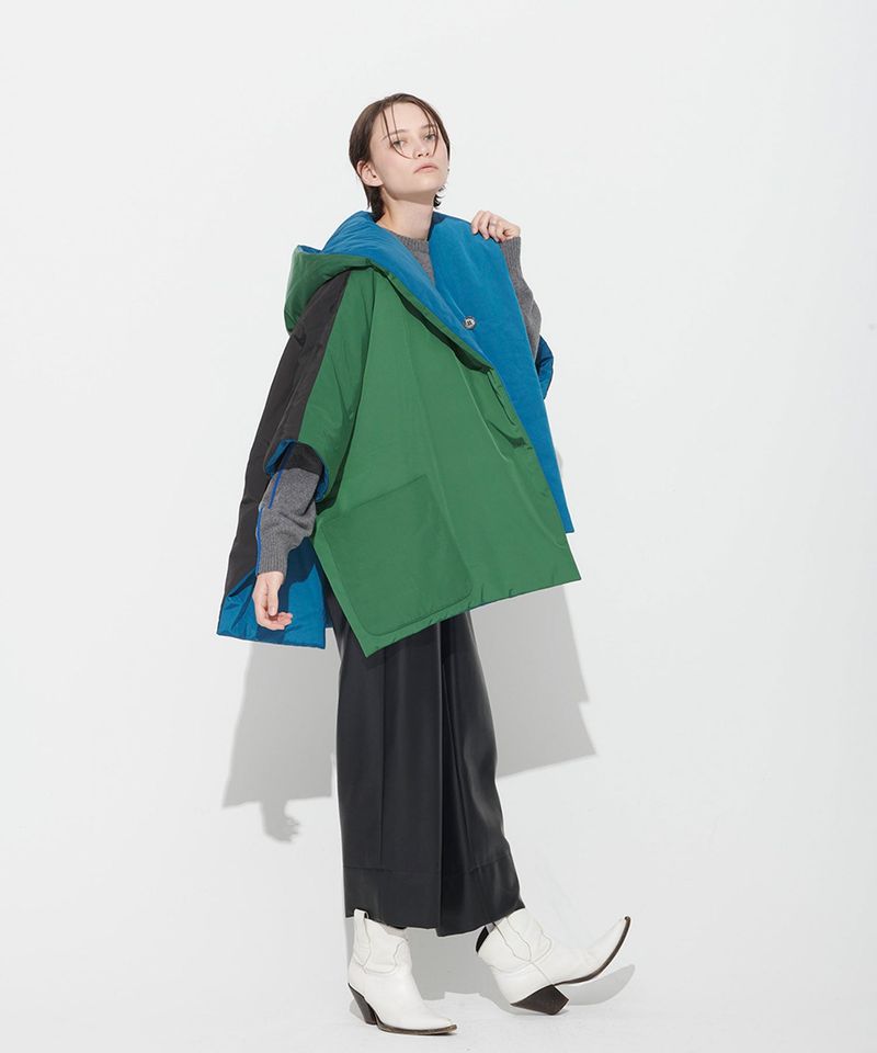 REVERSIBLE PADDING SHAWL_GREEN+BLUE