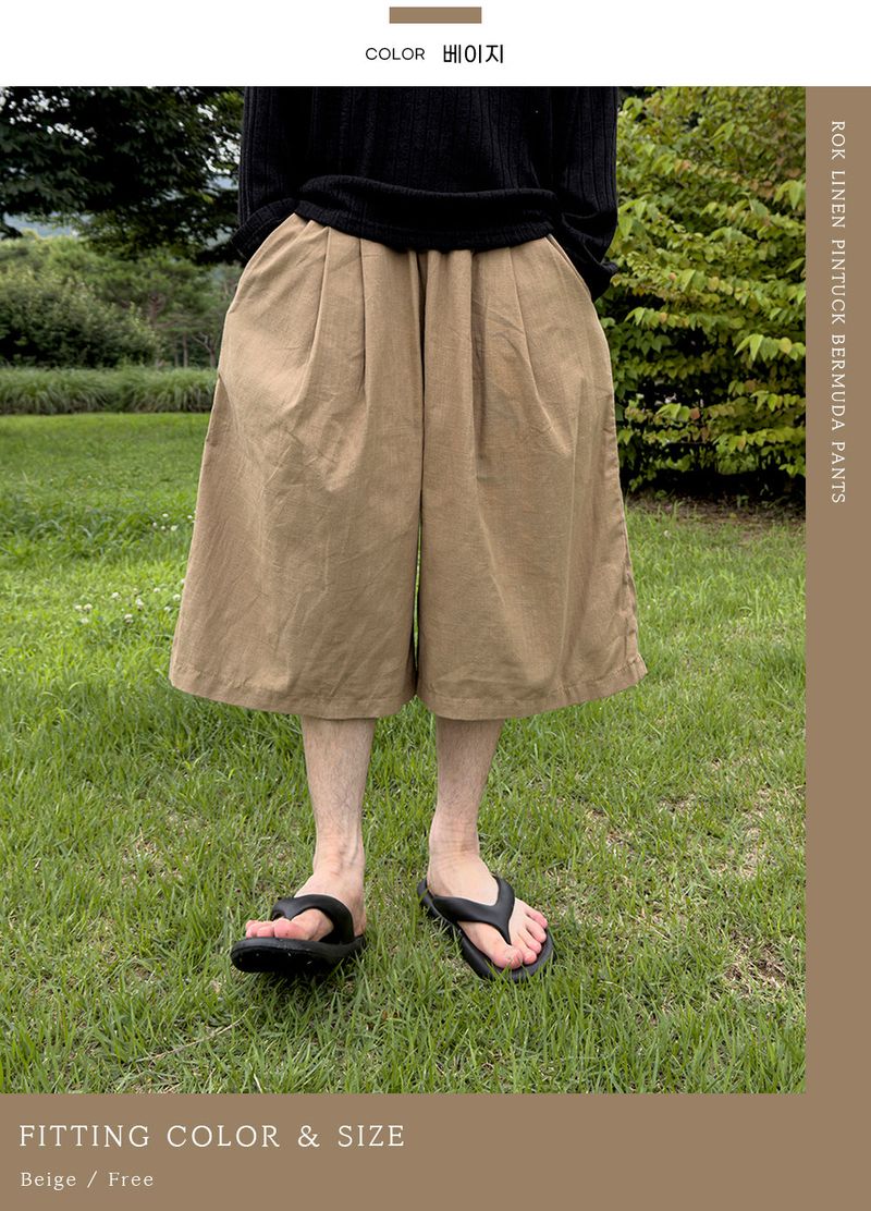 Rok Linen Pintuck Bermuda Pants