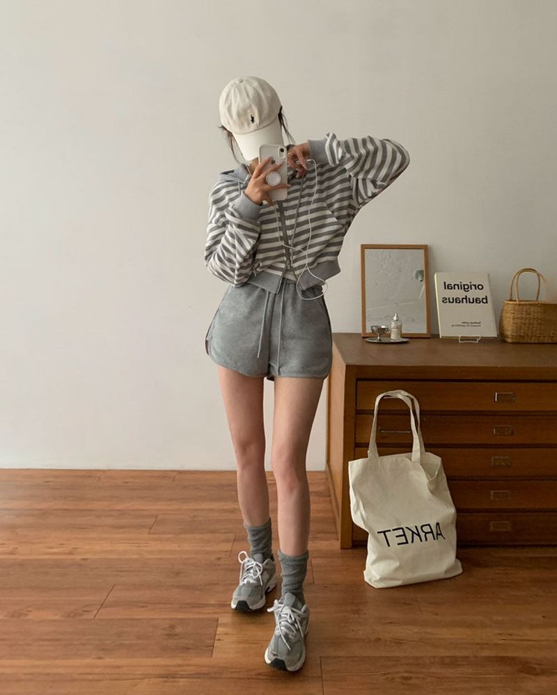 [BELLIDE MADE] Waffle stripe zip-up hoodie