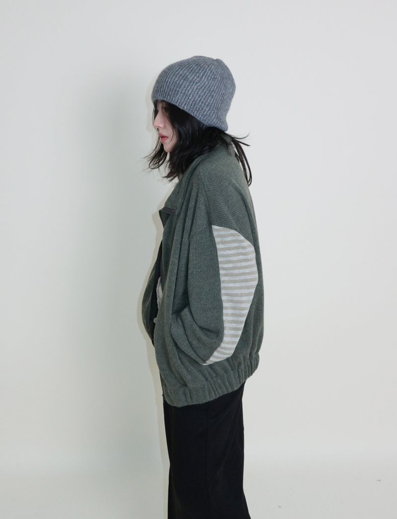 Hakata Stripe Coloring String Knitwear Zip-Up