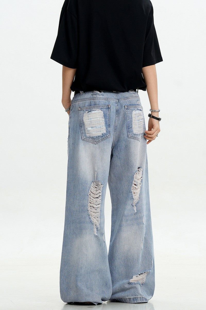 Light Blue Ripped Loose Jeans