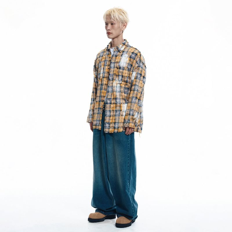 Lettering Wide Denim Pants - DEEP BLUE