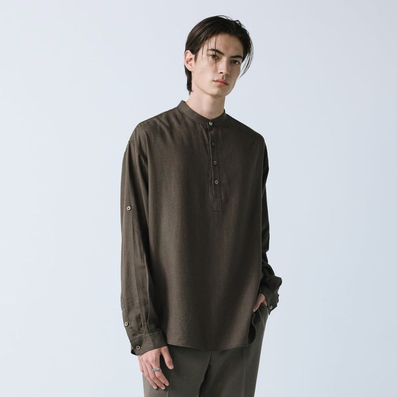 linen concho roll up shirt brown