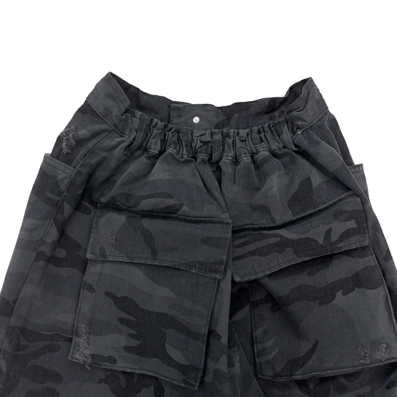 camo bio washed distressed pants