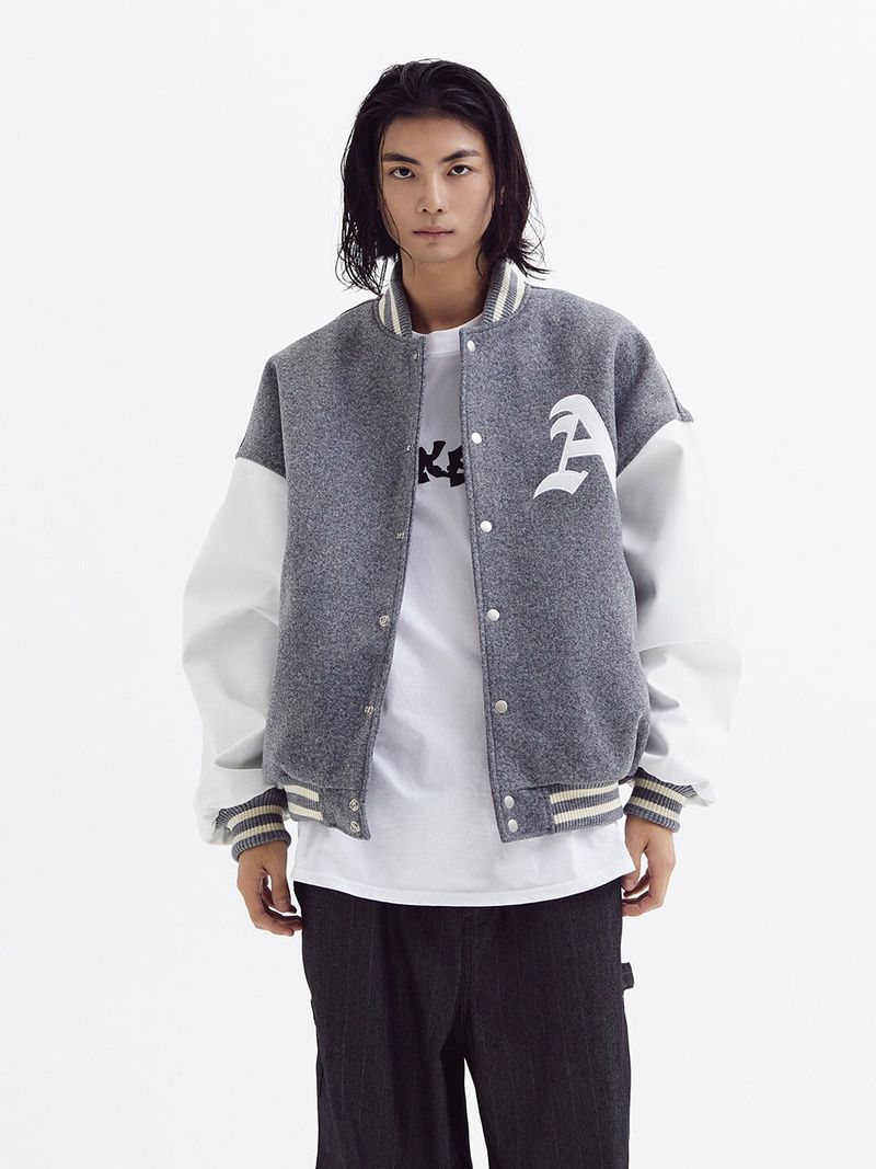 Super balloon wool varsity jacket Melange Gray