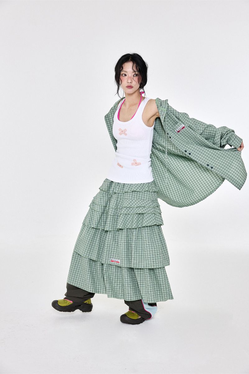 チェックラッフルスカート Green