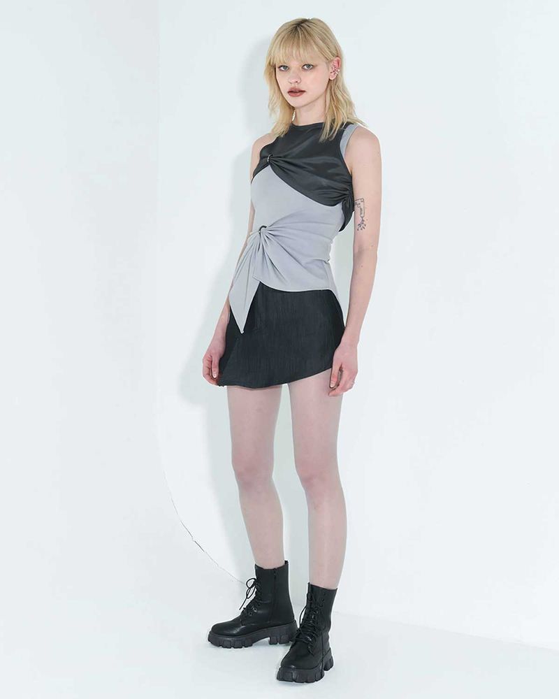 Chain Link Layered Top _ Grey