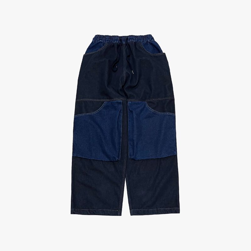 panel mix denim wide pants_blue