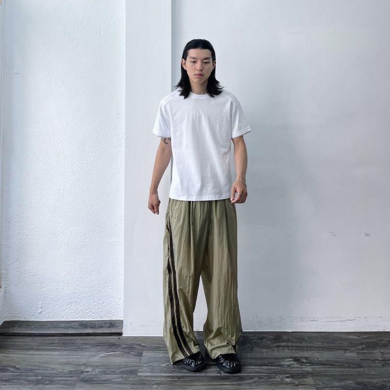 Crumpled Texture Line-Detail Pants