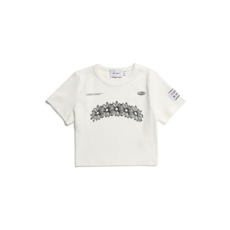 ILLEDIT（イレディット）の「フラワーアートワーククロップTシャツ（トップス）」