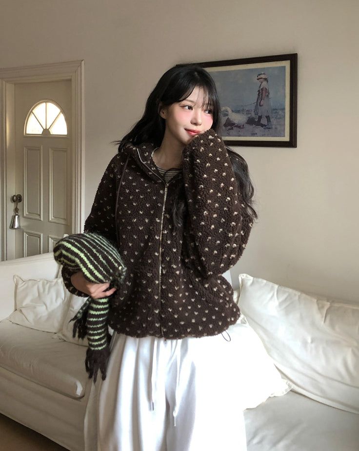 Sage Dot Boucle Hood Zip-Up