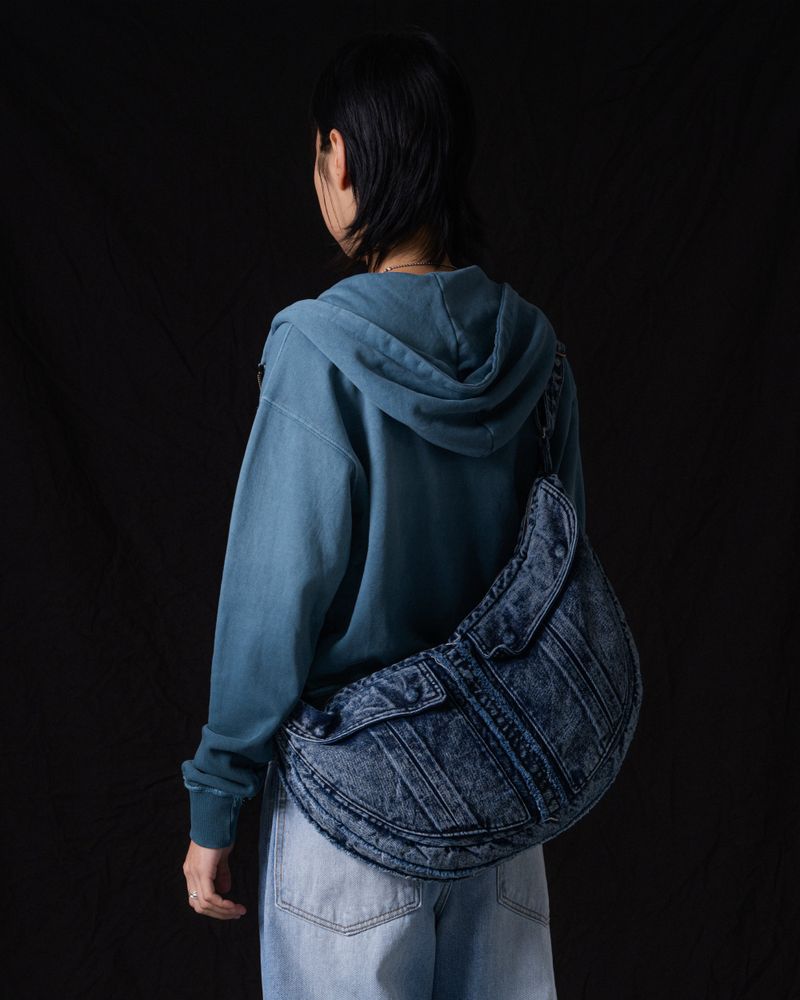 Washed Denim Shoulder Bag (Blue)