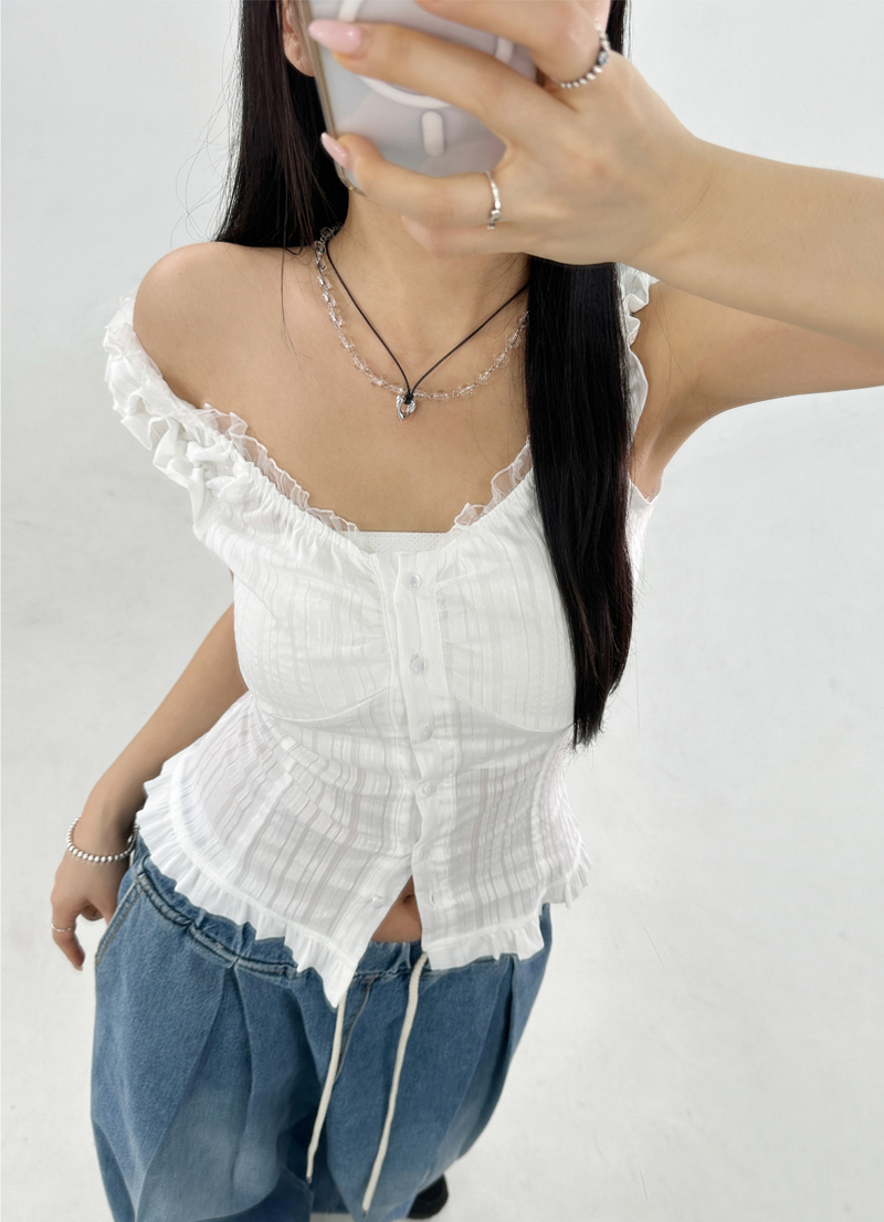 FRILL LACE BLOUSE SLEEVELESS 🤍🖤