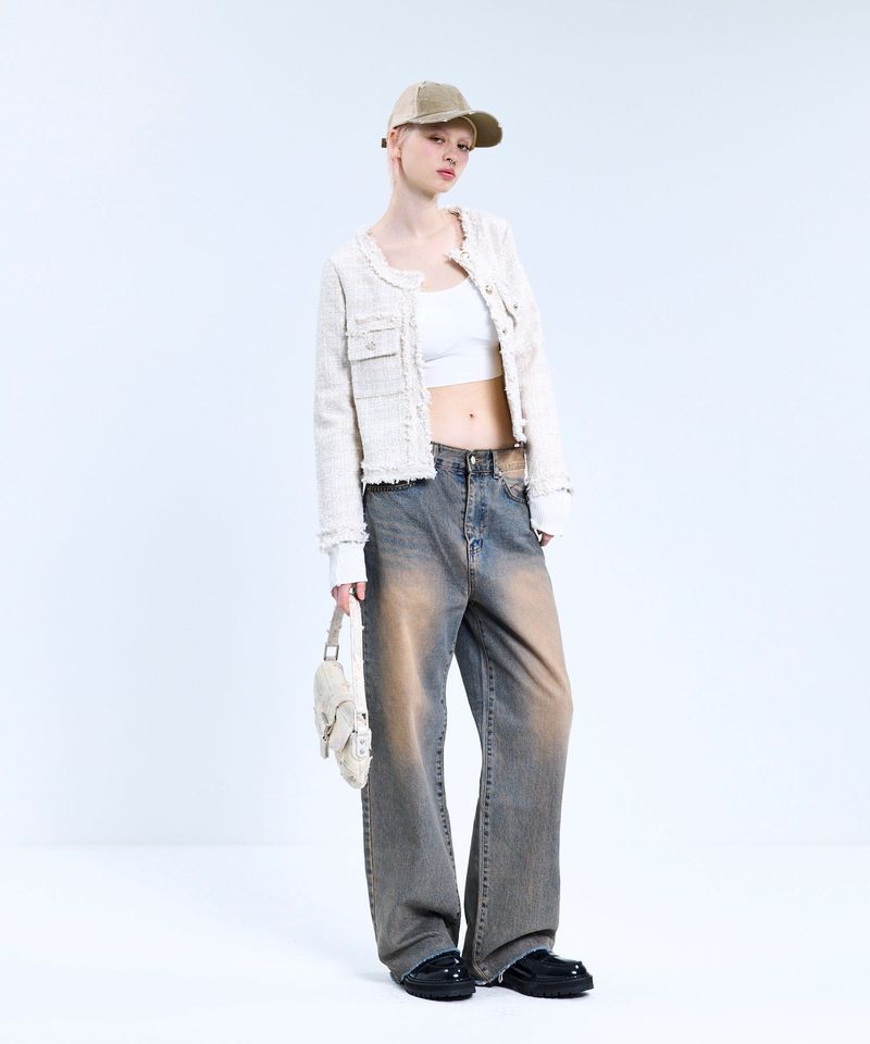 85-VIVAJ048 Multi-Color Crop Tweed Jacket Ivory