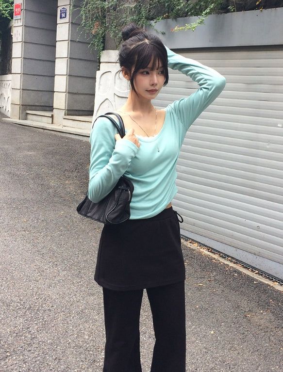 Asin Layered Flare Bootcut Banding Skirt Pants