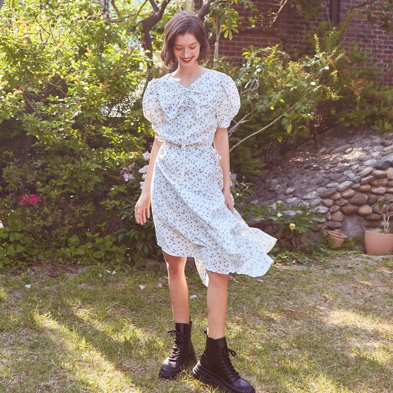 Shirring Ribbon Unbalanced Dress