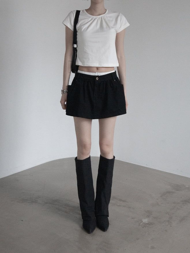 Center Shirred Round Crop Top