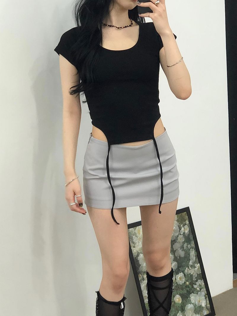 Pintuck Mini Satin Skirt