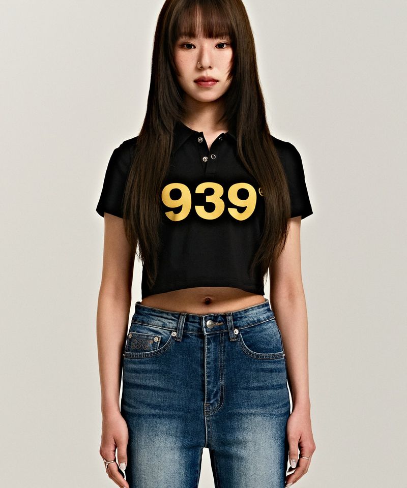 ARCHIVE BOLD（アーカイブボールド）の「939 LOGO COLLAR CROP TOP (BLACK)（Tops）」