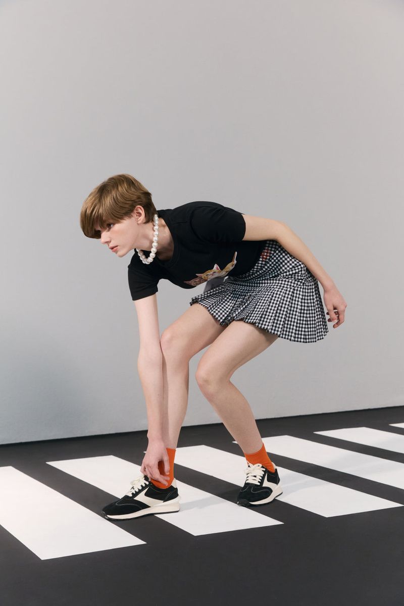 Check pleated skirt