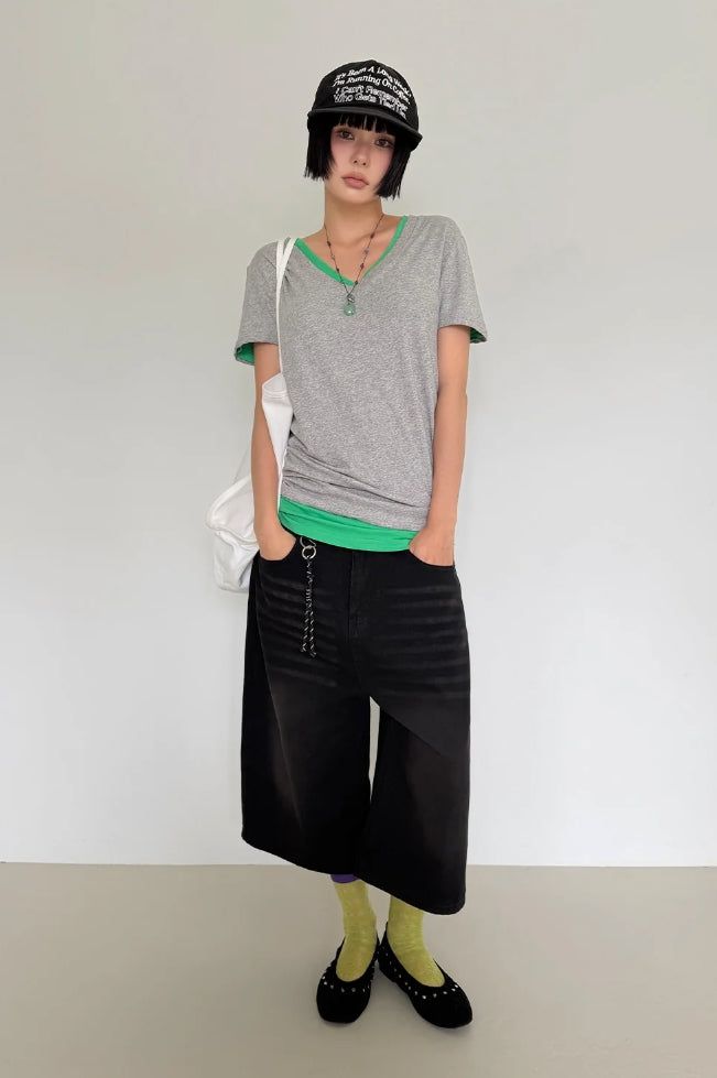 SOFT LONG V-NECK TEE