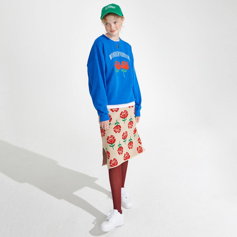 Rose pattern Knit Skirt [Beige]