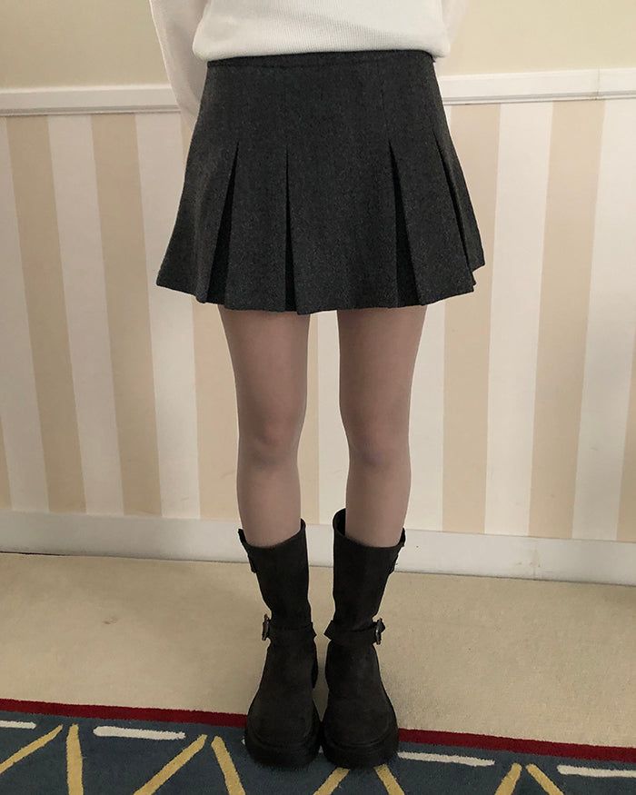 Elon Wool Pleated Mini Skirt with Inner Shorts