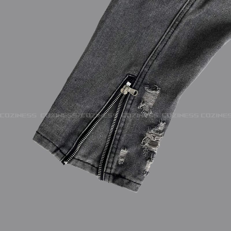 Gray Damage Black Jeans Jacket (D784205639992)
