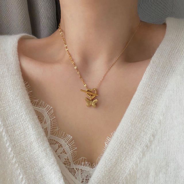 nna Heart Butterfly Toggle Bar Unique Necklace