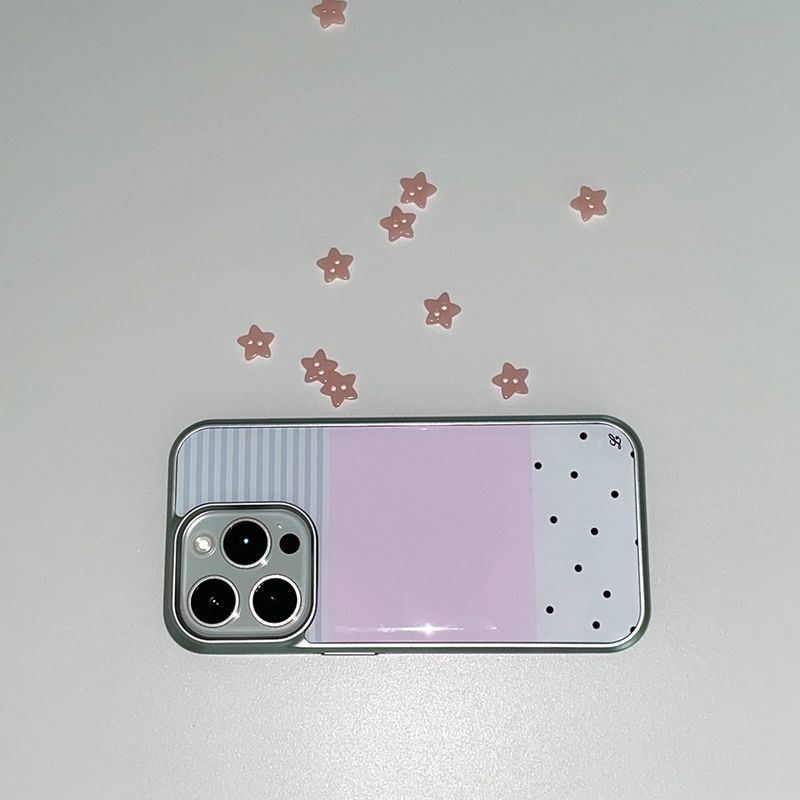 [MADE] DOTTY STRIPE PHONE CASE PINK (epoxy silver bumper)