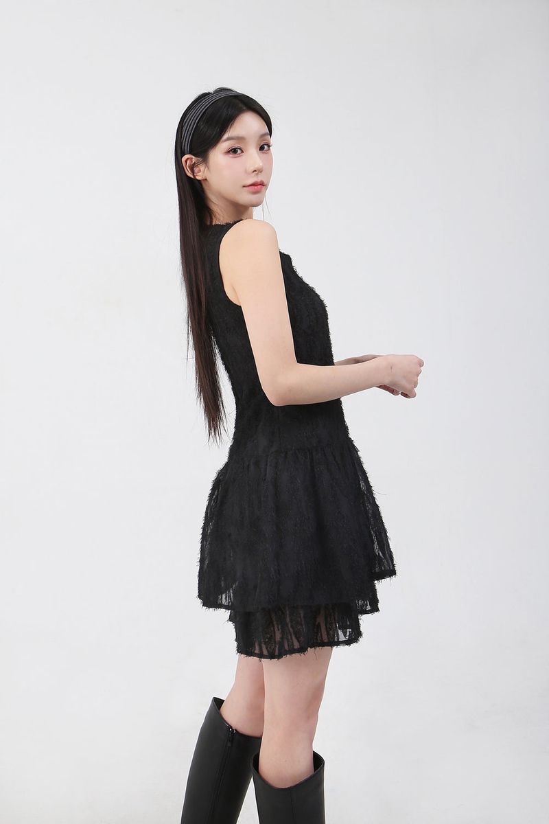 Double Frill Sleeveless Onepiece_black