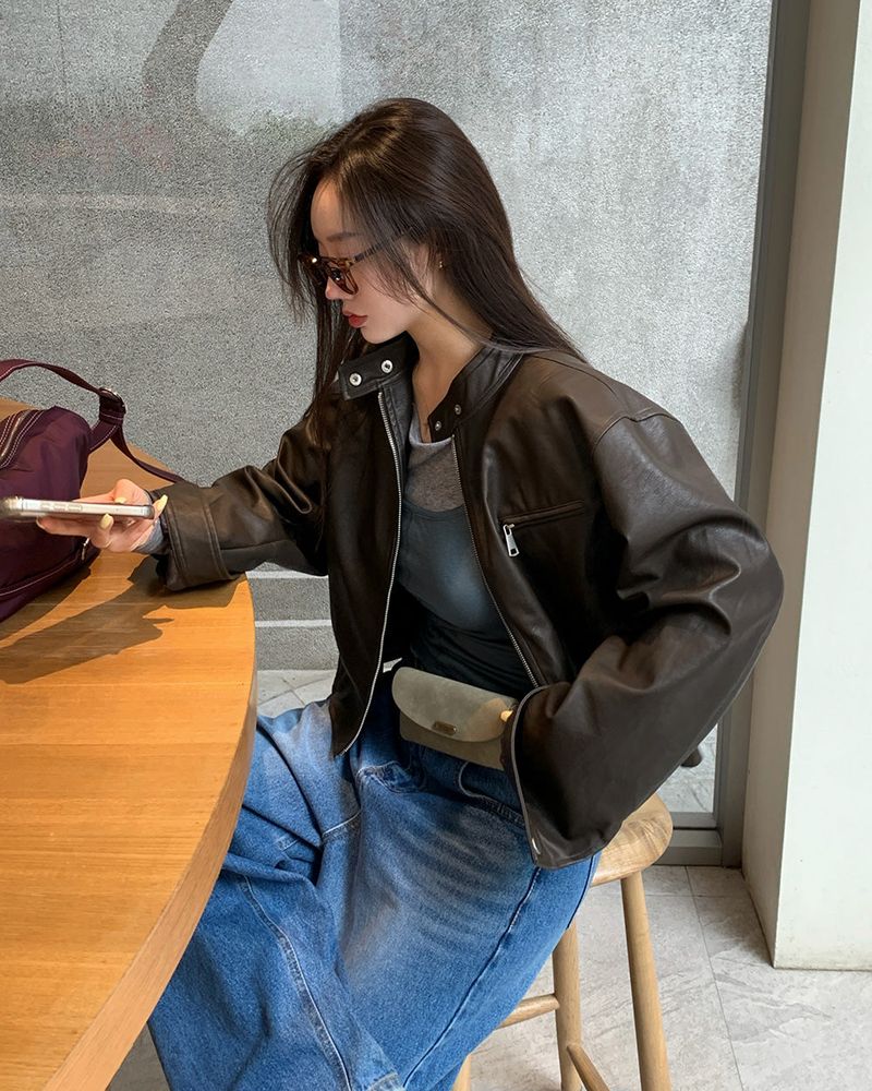 [BELLIDE MADE] BAND COLLAR, SUEDE CROP JACKET