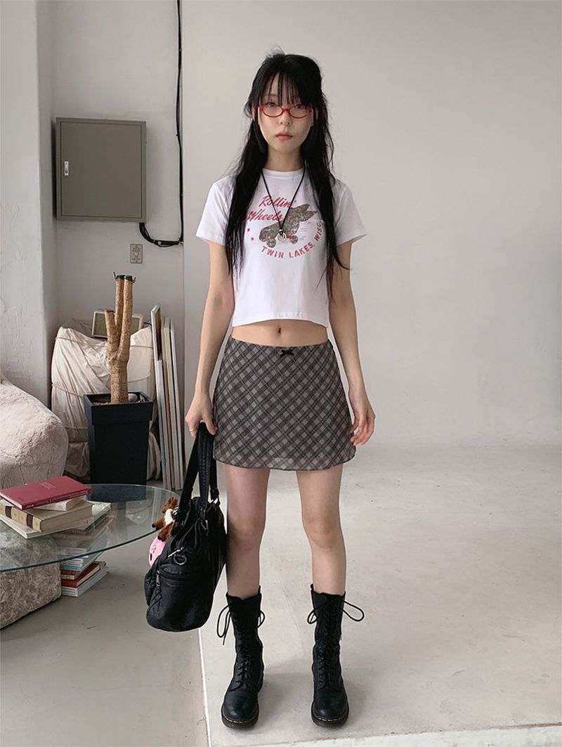 CHECK CHIFFON MINI SKIRT (4C)