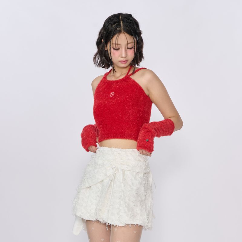 GLITTER 2WAY KNIT HALTER TOP_RED (WARMMER X)
