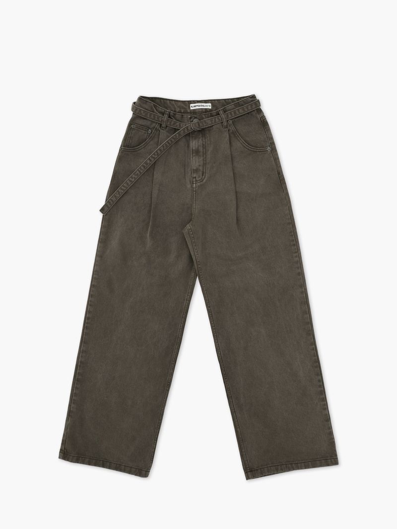 ALARM ONE TUCK BELTED DYEING PANTS BROWN_WOMAN