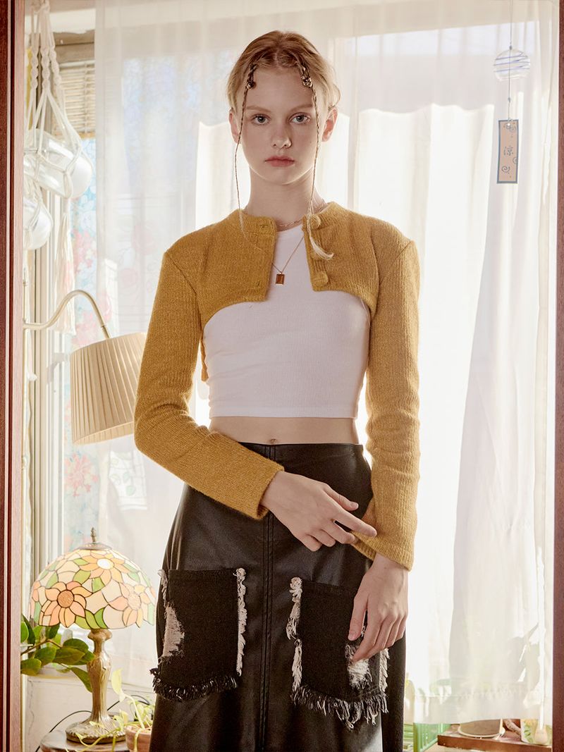 FABERFINGER(フェーバーフィンガー)の「Long Sleeve Crop Knit(Tops)」