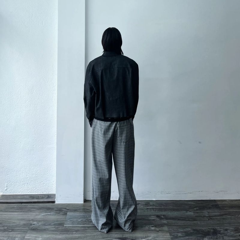Micro Check Draped Trousers