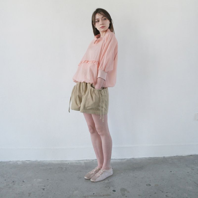 Pink Nylon Ruffle Blouse
