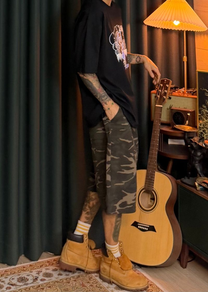 6 One-Tuck Camo Shorts