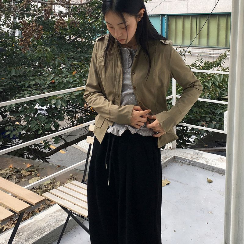 Femo vintage high neck collar button cotton jacket