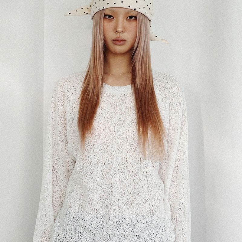 KOOKEESEE(クキシ)の「Net Raglan Knit Sleeve (white)(Tops)」